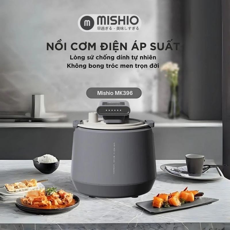 Nồi cơm điện áp suất lòng sứ dưỡng sinh Mishio MK396