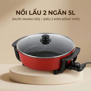 Nồi Lẩu Điện 2 Ngăn Mishio Mk112 5L – Màu Đỏ