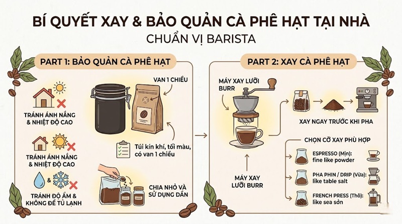 Bí Quyết Xay Và Bảo Quản Cà Phê Hạt Nguyên Chất Tại Nhà Chuẩn Vị Barista 1 bí quyết xay và bảo quản cà phê hạt nguyên chất tại nhà chuẩn vị barista