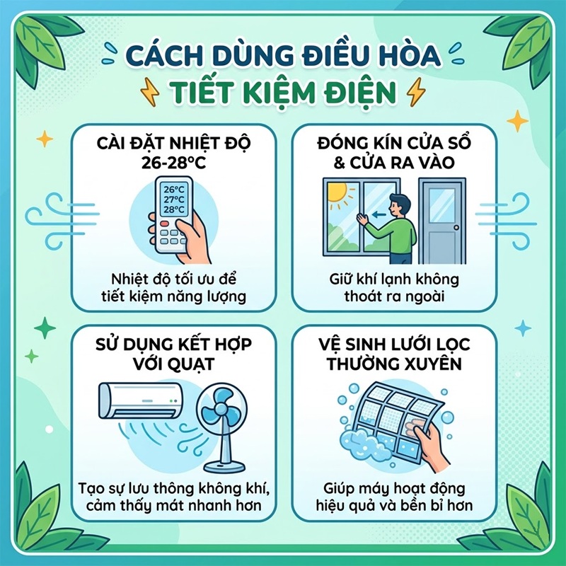 Cách Dùng Điều Hòa Tiết Kiệm Điện Tối Đa: Giải Mã Bài Toán Chi Phí So Với Quạt Điện 1 cách dùng điều hòa tiết kiệm điện