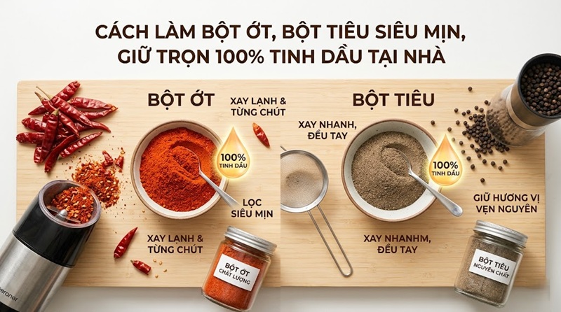 Cách Làm Bột Ớt, Bột Tiêu Siêu Mịn, Giữ Trọn 100% Tinh Dầu Tại Nhà 1 cách làm bột ớt, bột tiêu siêu mịn, giữ trọn 100 tinh dầu tại nhà