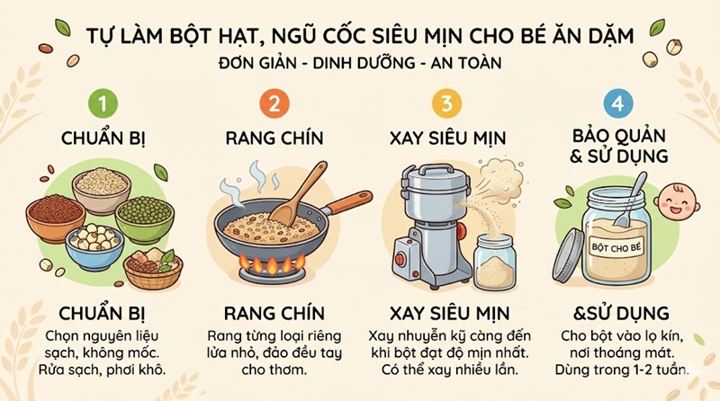 Cách Tự Làm Các Loại Bột Hạt, Bột Ngũ Cốc Siêu Mịn Cho Bé Ăn Dặm An Toàn 1 cách tự làm các loại bột hạt, bột ngũ cốc siêu mịn cho bé ăn dặm