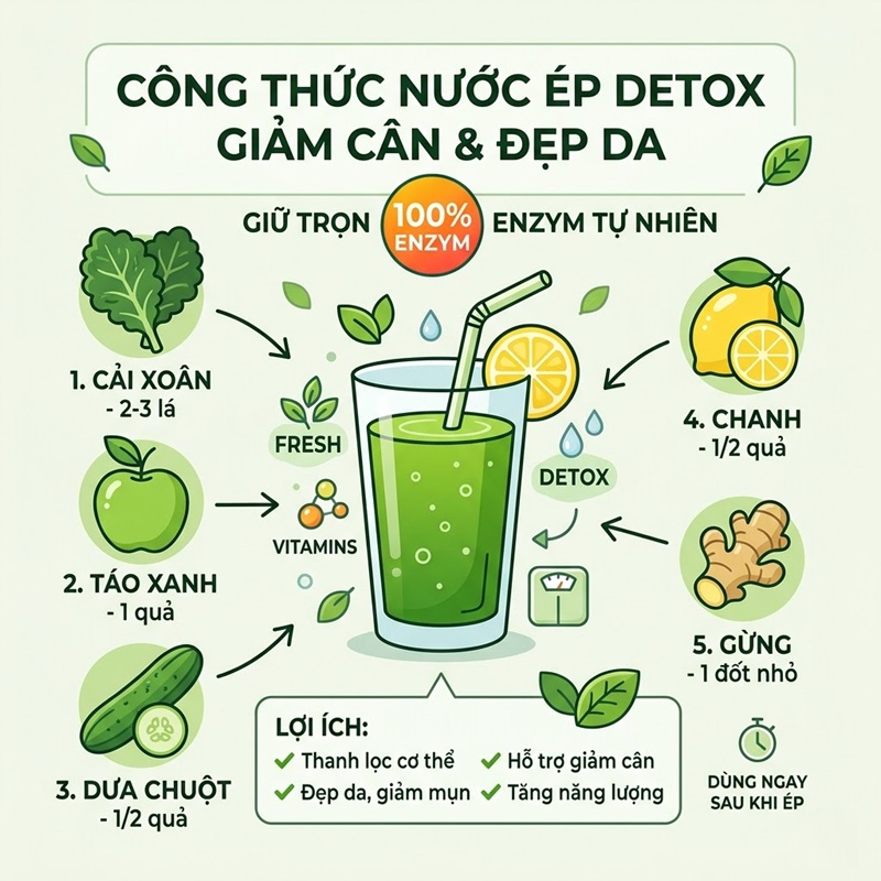 Công Thức Nước Ép Detox Giảm Cân, Đẹp Da Giữ Trọn 100% Enzym Tự Nhiên 1 công thức nước ép detox giảm cân, đẹp da giữ trọn 100 enzym tự nhiên