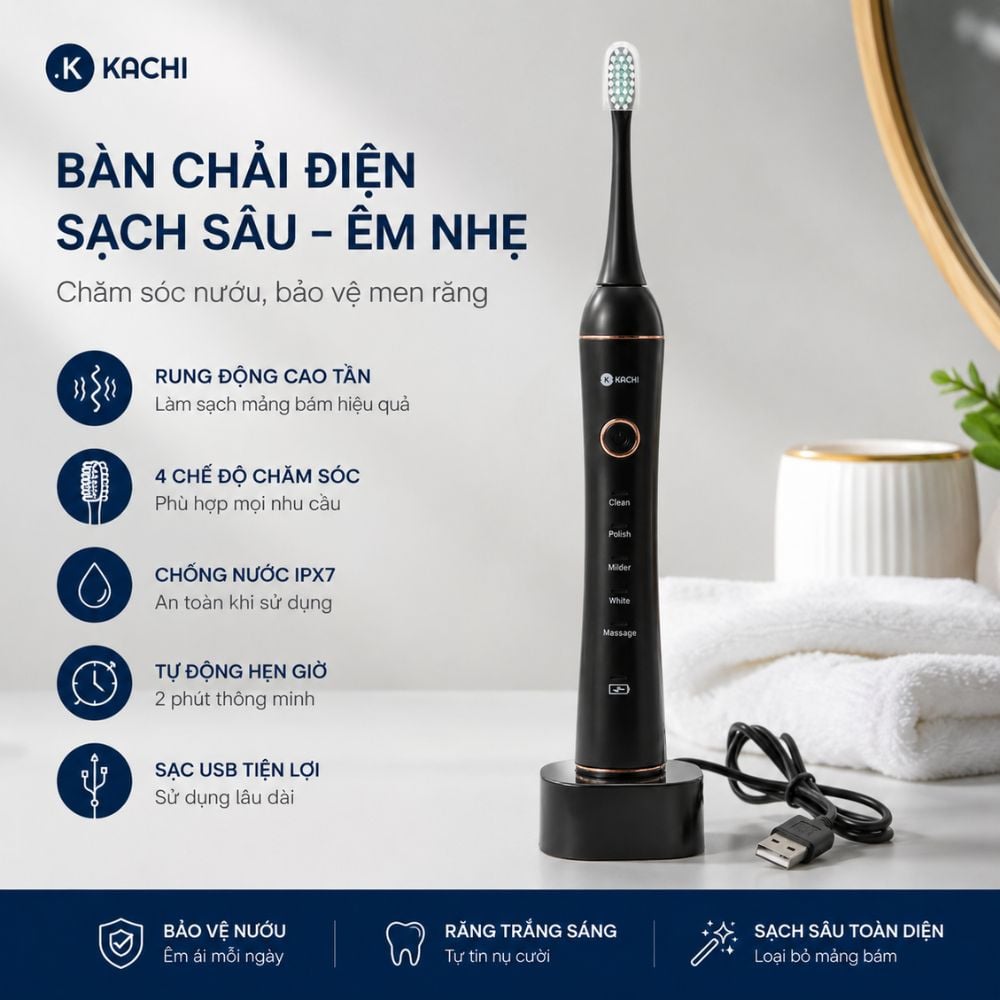 Bàn chải điện Kachi MK455 rung sóng âm dòng cao cấp 1 Bàn chải điện Kachi MK455 rung sóng âm dòng cao cấp