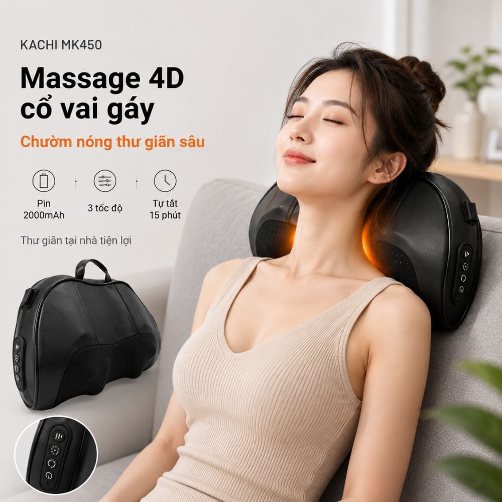Gối Massage Cổ Vai Gáy Kachi MK450 – Công Nghệ Massage 4D Chườm Nóng 1 Gối Massage Cổ Vai Gáy Kachi MK450 – Công Nghệ Massage 4D Chườm Nóng