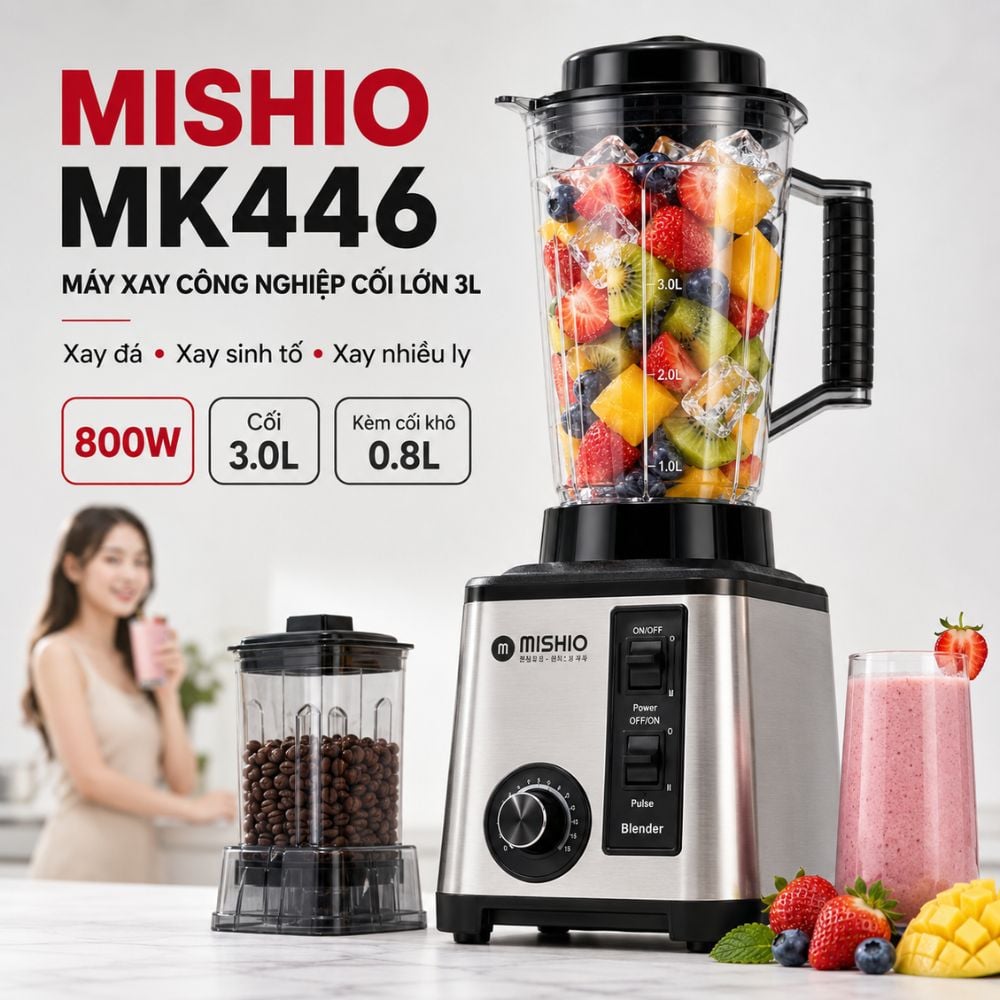 Máy Xay Sinh Tố Công Nghiệp Đa Năng Mishio MK446 (3.0L) - Công Suất 800W 1 Máy Xay Sinh Tố Công Nghiệp Đa Năng Mishio MK446 (3.0L) - Công Suất 800W