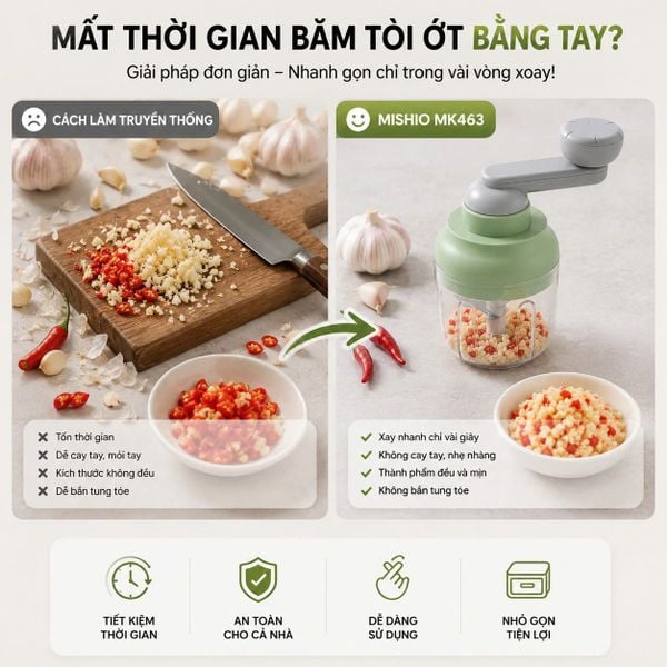 Máy Xay Tỏi Ớt Cầm Tay Mishio MK463 - Xoay tay siêu bền, dễ tháo lắp vệ sinh 3 Máy Xay Tỏi Ớt Cầm Tay Mishio MK463 - Xoay tay siêu bền, dễ tháo lắp vệ sinh - Ảnh 3
