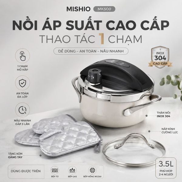 Nồi Áp Suất Đáy Từ Mishio MK500 (3.5L) – Tối Giản Thao Tác, Tối Ưu Thời Gian 2 Nồi Áp Suất Đáy Từ Mishio MK500 (3.5L) – Tối Giản Thao Tác, Tối Ưu Thời Gian - Ảnh 2